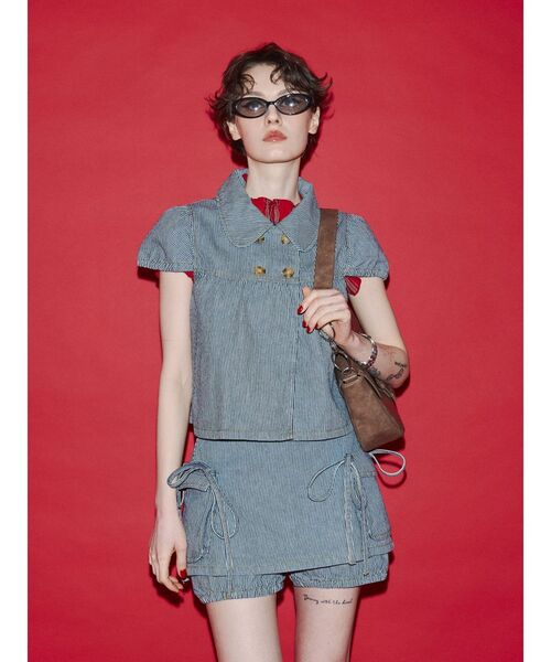 jouetie（ジュエティ）の「パフスリーブデニムジャケット【セットアップ対応】（その他トップス・レディース・インディゴブルー/ブラック・MEDIUM）」の14枚目の写真