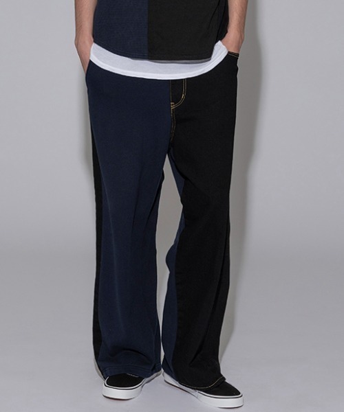 FACETASM(ファセッタズム)の「FACETASM/ファセッタズム/DENIM MERGINGSWEAT PANTS(その他パンツ・メンズ・ブラック・3)」の1枚目の写真