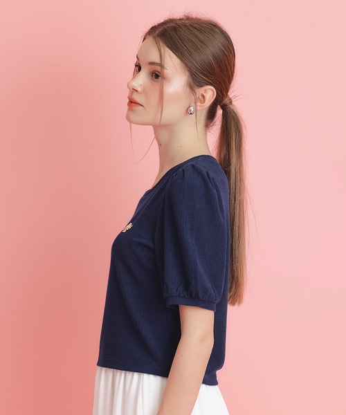 REDYAZEL（レディアゼル）の「チェックジャガードカットロゴプルオーバー（Tシャツ/カットソー・レディース・ネイビー/ブラック系その他/グリーン/ホワイト・FREE）」の5枚目の写真