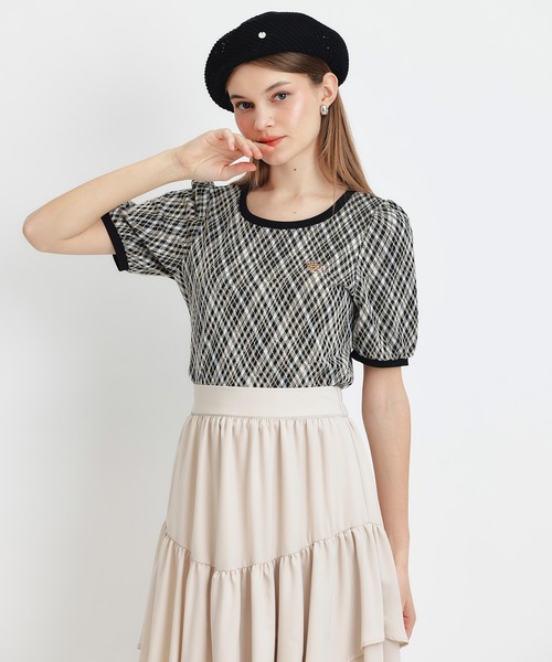 REDYAZEL（レディアゼル）の「チェックジャガードカットロゴプルオーバー（Tシャツ/カットソー・レディース・ネイビー/ブラック系その他/グリーン/ホワイト・FREE）」の8枚目の写真