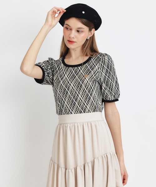 REDYAZEL（レディアゼル）の「チェックジャガードカットロゴプルオーバー（Tシャツ/カットソー・レディース・ネイビー/ブラック系その他/グリーン/ホワイト・FREE）」の11枚目の写真