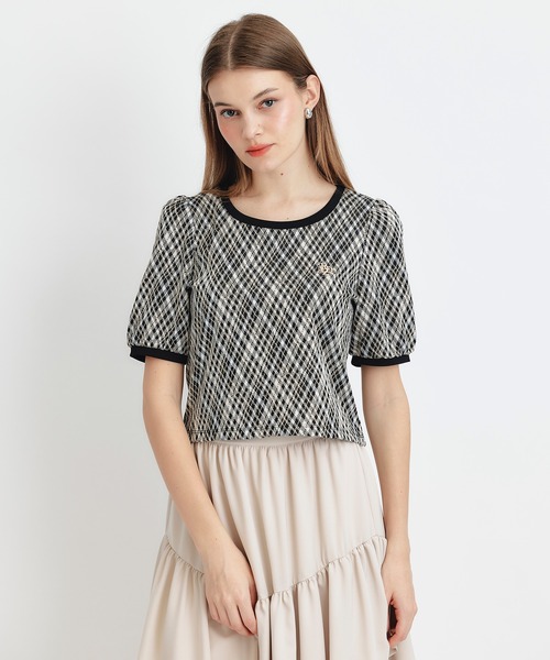 REDYAZEL（レディアゼル）の「チェックジャガードカットロゴプルオーバー（Tシャツ/カットソー・レディース・ネイビー/ブラック系その他/グリーン/ホワイト・FREE）」の14枚目の写真