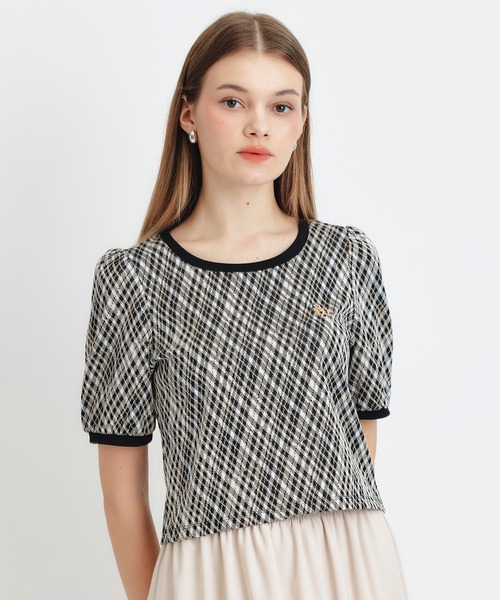 REDYAZEL（レディアゼル）の「チェックジャガードカットロゴプルオーバー（Tシャツ/カットソー・レディース・ネイビー/ブラック系その他/グリーン/ホワイト・FREE）」の16枚目の写真