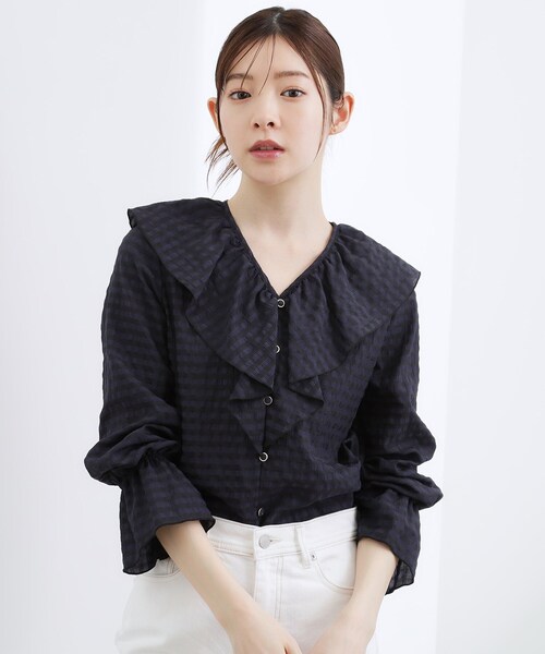 grove（グローブ）の「高評価！大人の華やぎチェックフリルブラウス（シャツ/ブラウス・レディース・ホワイト系4/ブラック系1・02/01/03/04/05）」の7枚目の写真