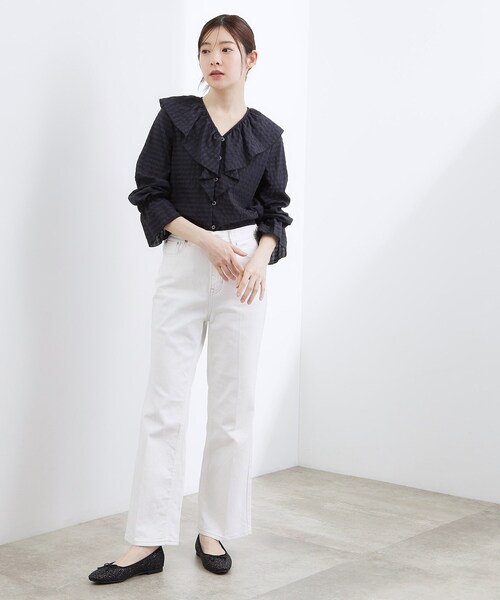 grove（グローブ）の「高評価！大人の華やぎチェックフリルブラウス（シャツ/ブラウス・レディース・ホワイト系4/ブラック系1・02/01/03/04/05）」の8枚目の写真