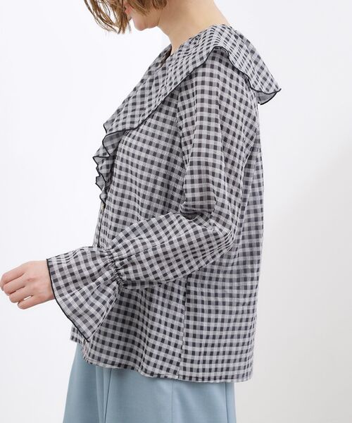 grove（グローブ）の「高評価！大人の華やぎチェックフリルブラウス（シャツ/ブラウス・レディース・ホワイト系4/ブラック系1・02/01/03/04/05）」の12枚目の写真