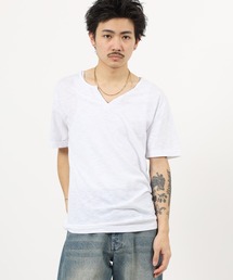 スラブ天竺ヘンリー＆キーネックTシャツ 半袖