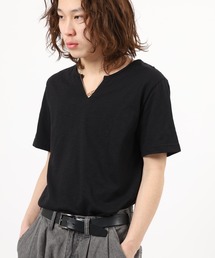 スラブ天竺ヘンリー＆キーネックTシャツ 半袖