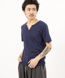 スラブ天竺ヘンリー&キーネックTシャツ 半袖