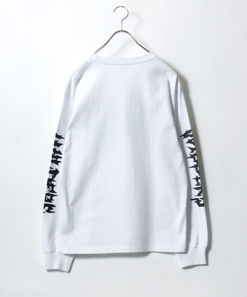 Salong hameu（サロン ハミュー）の「袖プリント グランジロゴ ロングスリーブTシャツ/ロンT/トライバル刺繍/韓国ストリート/ユニセックス（Tシャツ/カットソー・メンズ・ホワイト/ブラック系その他2/カモフラージュ/ホワイト系その他/ブラック/ブラック系その他・M/L）」の16枚目の写真