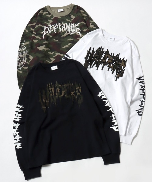Salong hameu（サロン ハミュー）の「袖プリント グランジロゴ ロングスリーブTシャツ/ロンT/トライバル刺繍/韓国ストリート/ユニセックス（Tシャツ/カットソー・メンズ・ホワイト/ブラック系その他2/カモフラージュ/ホワイト系その他/ブラック/ブラック系その他・M/L）」の22枚目の写真
