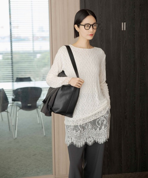 LEPSIM（レプシィム）の「《オフィスライン》レース2WAYプルオーバー　647856（Tシャツ/カットソー・レディース・ブラック/オフホワイト・FREE）」の8枚目の写真