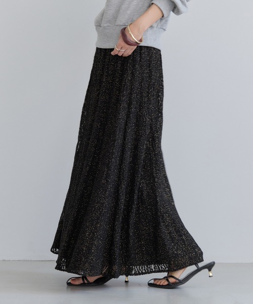 VIS（ビス）の「ラメレースフレアスカート（スカート・レディース・ブラック/キナリ・FREE）」の2枚目の写真