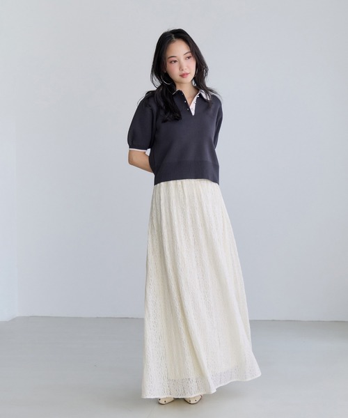 VIS（ビス）の「ラメレースフレアスカート（スカート・レディース・ブラック/キナリ・FREE）」の5枚目の写真