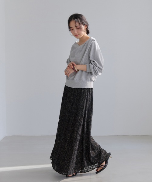 VIS（ビス）の「ラメレースフレアスカート（スカート・レディース・ブラック/キナリ・FREE）」の9枚目の写真