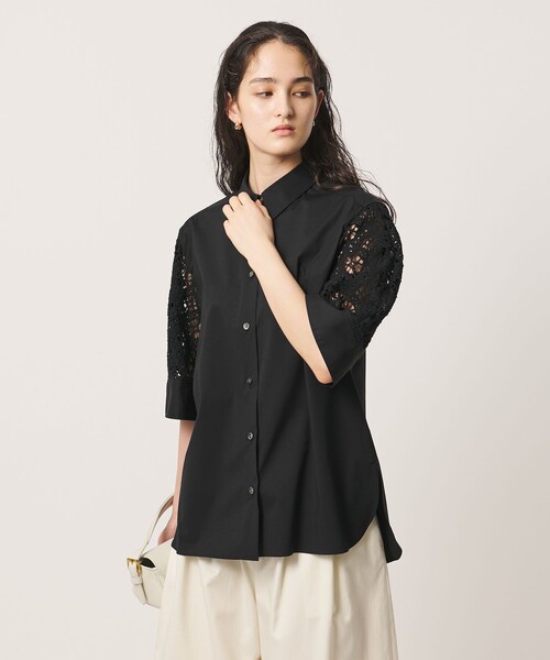 UNITED ARROWS(ユナイテッドアローズ)の「ラッセルレース コンビ シャツ ‐ウォッシャブル‐(シャツ/ブラウス・レディース・ブラック/ホワイト・FREE)」の3枚目の写真