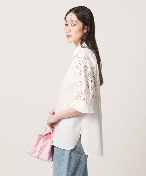 UNITED ARROWS(ユナイテッドアローズ)の「ラッセルレース コンビ シャツ ‐ウォッシャブル‐(シャツ/ブラウス・レディース・ブラック/ホワイト・FREE)」の6枚目の写真