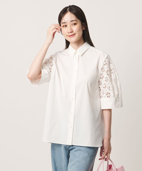 UNITED ARROWS(ユナイテッドアローズ)の「ラッセルレース コンビ シャツ ‐ウォッシャブル‐(シャツ/ブラウス・レディース・ブラック/ホワイト・FREE)」の9枚目の写真