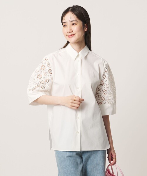 UNITED ARROWS(ユナイテッドアローズ)の「ラッセルレース コンビ シャツ ‐ウォッシャブル‐(シャツ/ブラウス・レディース・ブラック/ホワイト・FREE)」の10枚目の写真