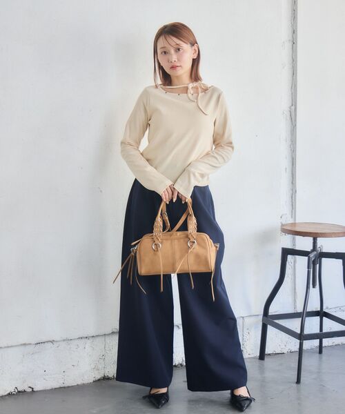 RETRO GIRL(レトロガール)の「スタッズ付きネックリボンCT(Tシャツ/カットソー・レディース・チャコールグレー/ナチュラル/ライトグリーン・FREE)」の18枚目の写真