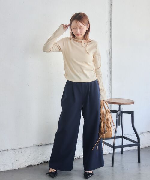 RETRO GIRL(レトロガール)の「スタッズ付きネックリボンCT(Tシャツ/カットソー・レディース・チャコールグレー/ナチュラル/ライトグリーン・FREE)」の19枚目の写真