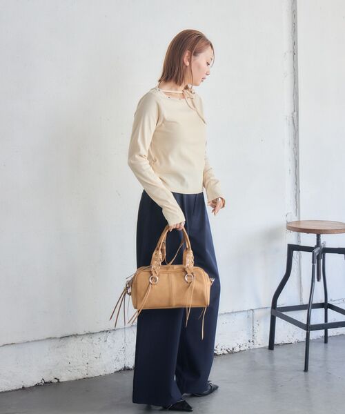 RETRO GIRL(レトロガール)の「スタッズ付きネックリボンCT(Tシャツ/カットソー・レディース・チャコールグレー/ナチュラル/ライトグリーン・FREE)」の22枚目の写真