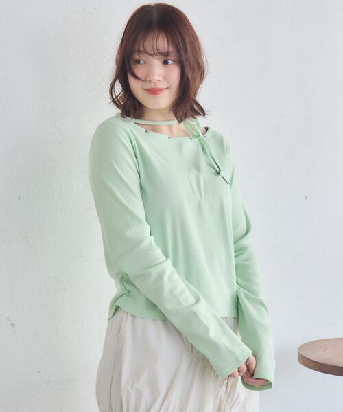 RETRO GIRL(レトロガール)の「スタッズ付きネックリボンカットソー(Tシャツ/カットソー・レディース・チャコールグレー/ナチュラル/ライトグリーン・FREE)」の13枚目の写真