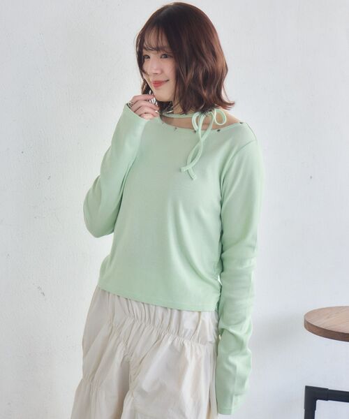 RETRO GIRL(レトロガール)の「スタッズ付きネックリボンカットソー(Tシャツ/カットソー・レディース・チャコールグレー/ナチュラル/ライトグリーン・FREE)」の15枚目の写真