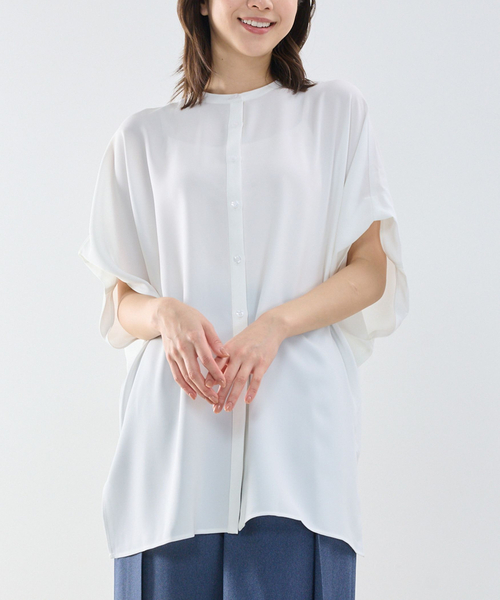 NARACAMICIE（ナラカミーチェ）の「【NARACAMICIE】半袖テントラインブラウス（シャツ/ブラウス・レディース・ホワイト/ピンク/ブラウン/ブラック・M）」の2枚目の写真