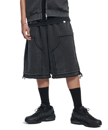 DOUBLE KNEE SWEAT SHORTS - WASHED BLACK