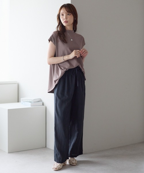 PREFERIR(プレフェリール)の「きれい見えリラックスワイドパンツ|麻混・ウエストゴム・涼感素材(細ベルト付き)(その他パンツ・レディース・ブラック/モカ/グリーン・FREE)」の16枚目の写真