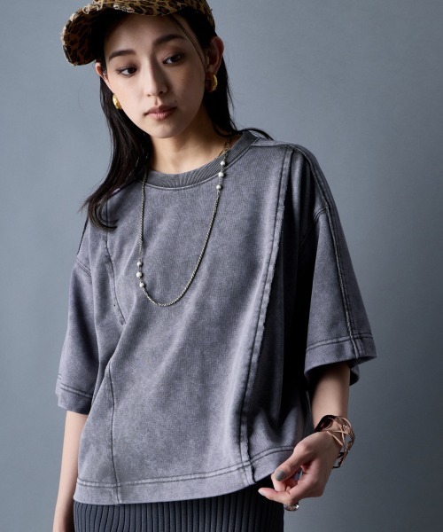 GEVS.(ジェイヴィス)の「ヴィンテージ加工ミニ裏毛プルオーバー<大きいサイズ有>GEVS.(スウェット・レディース・パープル系/スミクロ・5L/4L/3L/LL/L/M)」の1枚目の写真