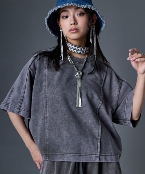 GEVS.(ジェイヴィス)の「ヴィンテージ加工ミニ裏毛プルオーバー<大きいサイズ有>GEVS.(スウェット・レディース・パープル系/スミクロ・5L/4L/3L/LL/L/M)」の6枚目の写真