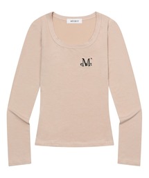 MUCENT / ムセント スリムフィット Uネック 長袖Tシャツ 薄手 ストレッチ ワンポイント刺繍