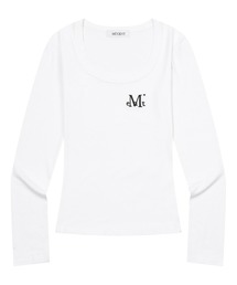 MUCENT / ムセント スリムフィット Uネック 長袖Tシャツ 薄手 ストレッチ ワンポイント刺繍