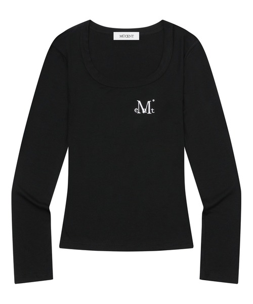 MUCENT(ムセント)の「MUCENT / ムセント スリムフィット Uネック 長袖Tシャツ 薄手 ストレッチ ワンポイント刺繍(Tシャツ/カットソー・レディース・ベージュ/ホワイト/ブラック/チャコールグレー/グレー・FREE)」の1枚目の写真