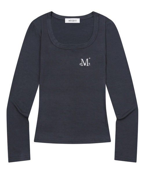 MUCENT(ムセント)の「MUCENT / ムセント スリムフィット Uネック 長袖Tシャツ 薄手 ストレッチ ワンポイント刺繍(Tシャツ/カットソー・レディース・ベージュ/ホワイト/ブラック/チャコールグレー/グレー・FREE)」の14枚目の写真