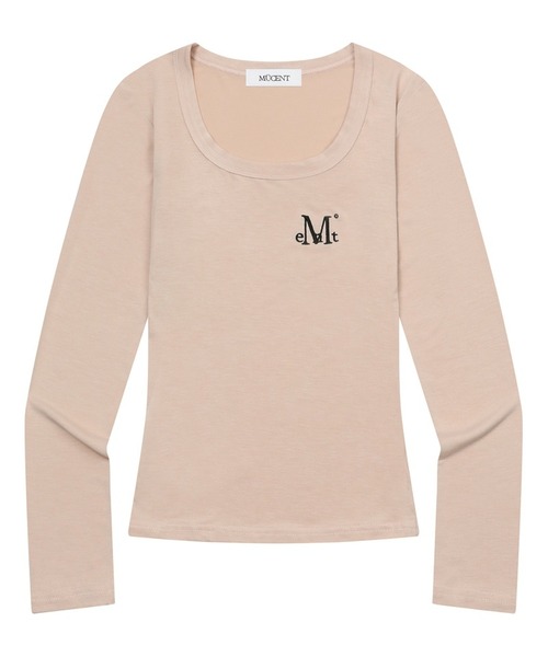 MUCENT(ムセント)の「MUCENT / ムセント スリムフィット Uネック 長袖Tシャツ 薄手 ストレッチ ワンポイント刺繍(Tシャツ/カットソー・レディース・ベージュ/ホワイト/ブラック/チャコールグレー/グレー・FREE)」の22枚目の写真
