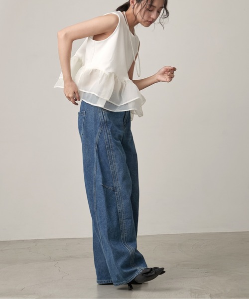 OFROOM(オフルーム)の「【2026秋冬新作】Curve Denim Pants|カーブデニムパンツ(デニムパンツ・レディース・インディゴブルー/ピンク/アイボリー/ライトブルー/ブラウン・LARGE/MEDIUM/SMALL)」の9枚目の写真