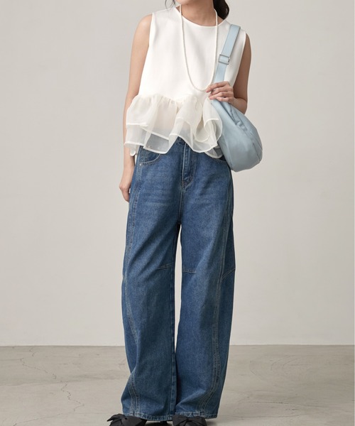OFROOM(オフルーム)の「【2026秋冬新作】Curve Denim Pants|カーブデニムパンツ(デニムパンツ・レディース・インディゴブルー/ピンク/アイボリー/ライトブルー/ブラウン・LARGE/MEDIUM/SMALL)」の7枚目の写真