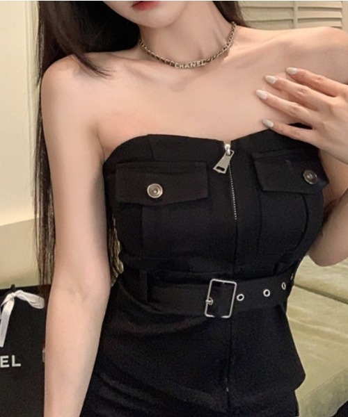 NoBelle(ノベル)の「センタージップ デニムコルセット上下セットアップ(ワンピース・レディース・ブラック・S/M/L)」の9枚目の写真