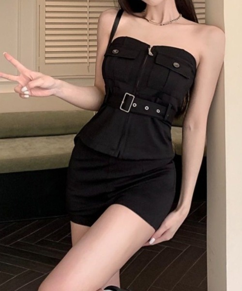 NoBelle(ノベル)の「センタージップ デニムコルセット上下セットアップ(ワンピース・レディース・ブラック・S/M/L)」の8枚目の写真
