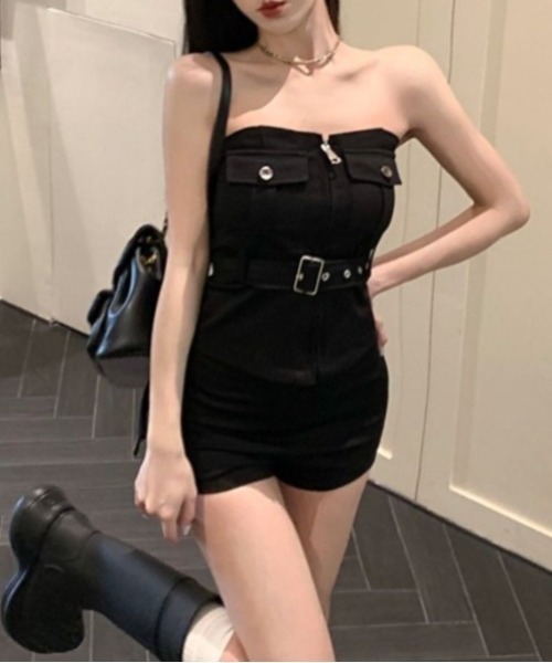 NoBelle(ノベル)の「センタージップ デニムコルセット上下セットアップ(ワンピース・レディース・ブラック・S/M/L)」の7枚目の写真