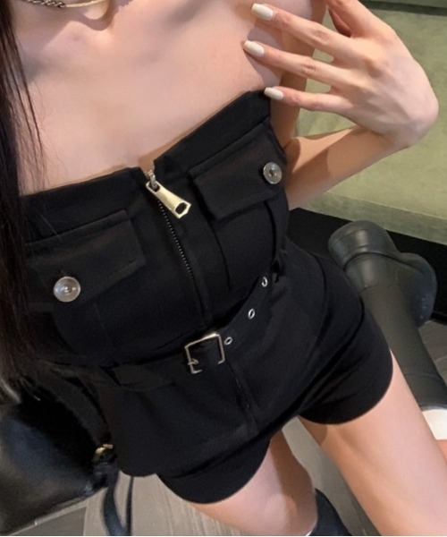 NoBelle(ノベル)の「センタージップ デニムコルセット上下セットアップ(ワンピース・レディース・ブラック・S/M/L)」の6枚目の写真