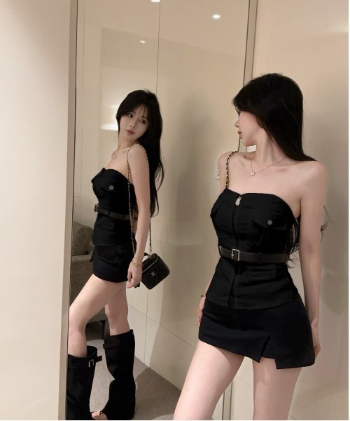 NoBelle(ノベル)の「センタージップ デニムコルセット上下セットアップ(ワンピース・レディース・ブラック・S/M/L)」の5枚目の写真