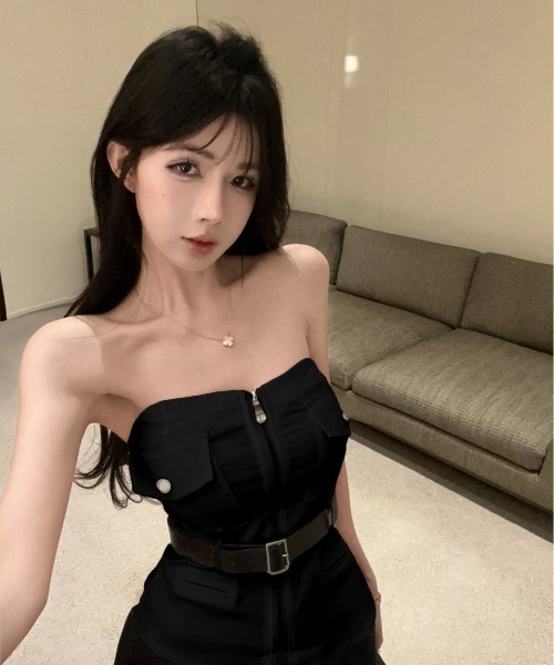 NoBelle(ノベル)の「センタージップ デニムコルセット上下セットアップ(ワンピース・レディース・ブラック・S/M/L)」の3枚目の写真