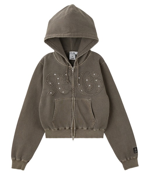 X-girl - 【X-girl】COMPACT S/S HOODIE STUDDED XG LOGO ZIP UP SWEAT COMPACT HOODIE（パーカー）｜X-girl