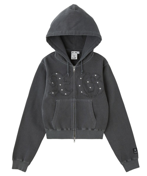 X-girl(エックスガール)の「STUDDED XG LOGO ZIP UP SWEAT COMPACT HOODIE(パーカー・レディース・ブルー/ブラック/ブラウン・S/M)」の2枚目の写真