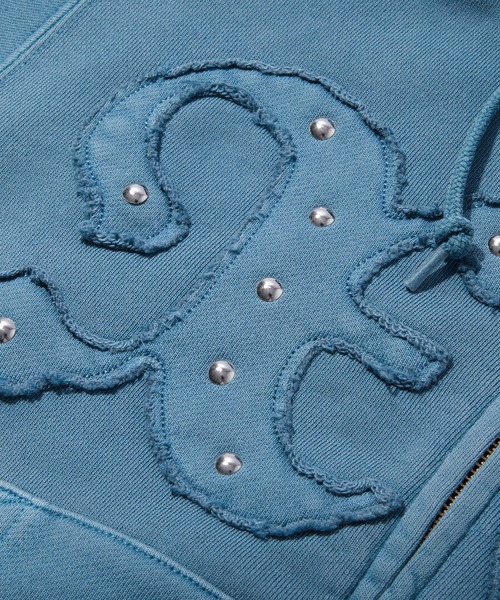 X-girl(エックスガール)の「STUDDED XG LOGO ZIP UP SWEAT COMPACT HOODIE(パーカー・レディース・ブルー/ブラック/ブラウン・S/M)」の6枚目の写真