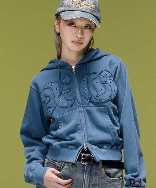 X-girl(エックスガール)の「STUDDED XG LOGO ZIP UP SWEAT COMPACT HOODIE(パーカー・レディース・ブルー/ブラック/ブラウン・S/M)」の10枚目の写真